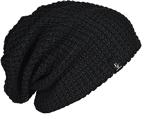 FORBUSITE Mens Slouchy Long Oversized Beanie Hat Black Knit Cap for Summer Winter