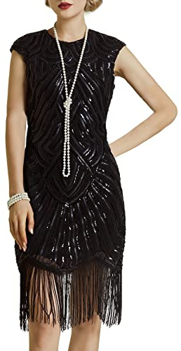 BABEYOND Robe Flapper 1920 Femme Robe Frangée avec Paillette Robe Perlée Gatsby sans Manche pour Occasion de Fête Bal Soirée Art Déco Tango Latine