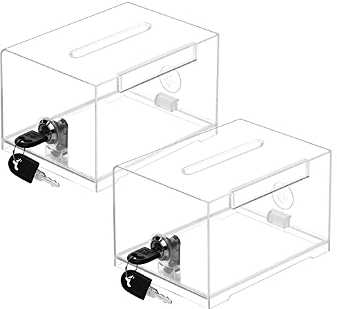 Belle Vous 2er Pack Geldkassette Abschließbar Kunststoff 11,5 x 16 x 10cm - Durchsichtige Box Abschließbar für Kommentare, Stimmzettel, Spenden, Schlüsselabwurf, Visitenkarten & als Ticket Container