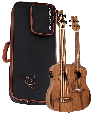 Ortega Guitars Doppelhals Ukulele Elektro-Akustisch – Tenor, Ukebass – Custom Built Series – Inklusive Gigbag – Paldao, Natur (HYDRA-BSTE)