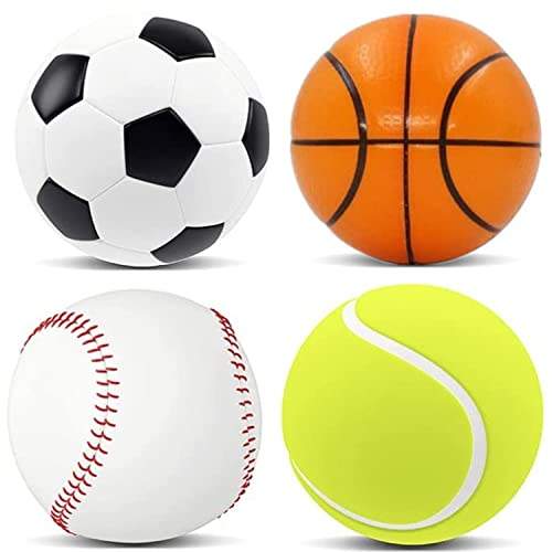 4 Stück Stressball Streßball Knautschball Antistressball lustige Gesichter Softball Squeeze Bälle, Finger Übung / Stress Relief Emotionale Spielzeug - Fußball Basketball Baseball Tennisball
