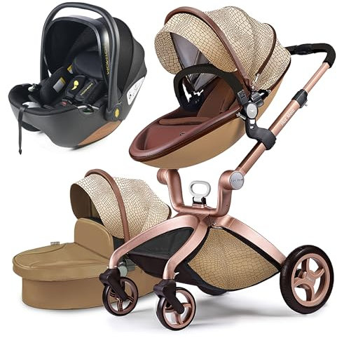 Hot Mom Kinderwagen Klassik Kombikinderwagen 3in1/2in1 set, Alu-Rahmen/Voll-Gummireifen Modell F22, 2023 Style (Croco-3, ohne Autositz)