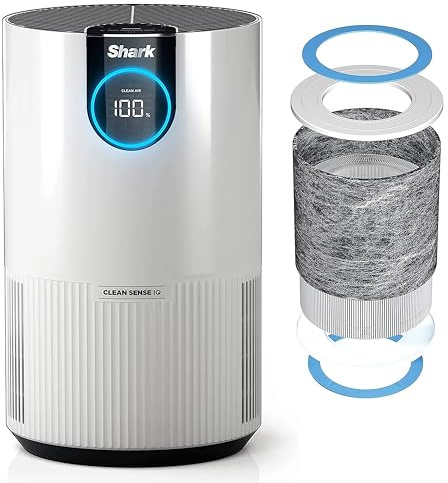 Shark HP102 Air Purifier with Nanoseal HEPA, Cleansense IQ, Odor Lock, Cleans up to 500 Sq. Ft, White (Renewed)