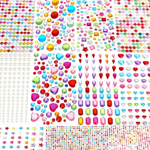 JOLCEEY 3034pcs Gem Stickers Stick on Gems Rhinestone Self Adhesive Gems