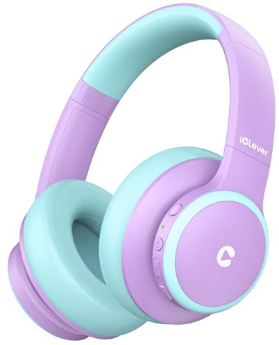 iClever BTH26 Active Noise Cancelling Headphones for Kids, 60H Play Time, Safe Volume 80dBA, Type C Fast Charging, Bluetooth5.4, Kids Bluetooth Headphones with Mic AUX Cord for iPad Airplane, Purple