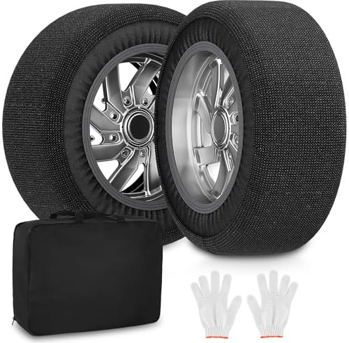 MOONCOOL Schneesocken Auto Textil Schneeketten - Reifensocken Snow Chains for Cars Ultimative Reifenhaftung und -haftung Passend für Reifen, Auto SUV Minivan Pickup, (2er-Set) Extragroß, Schwarz