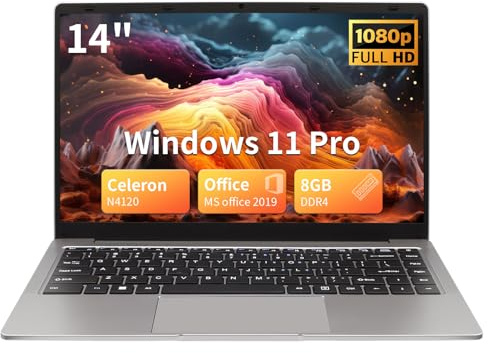 MOREPC Laptop 14,Notebook Portatile Leggero, Celeron N4120, 8GB RAM DDR4,Include una Pellicola Protettiva per Tastiera in Layout Italiano, Ideale per Studio e Lavoro(8GB+128G SSD)