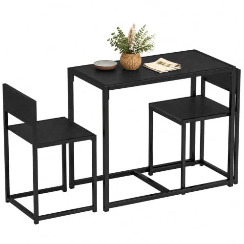HOMCOM 3 Piece Dining Table and Chairs Set, Space Saving, Black | Dining Room Sets, Compact Kitchens, Rectangular Table and 2 Chairs, Steel Frame, 2 Seater Table
