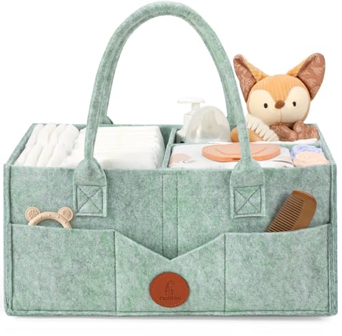 Maliton Wickeltisch Organizer, Baby Windel Caddy Newborn Essentials, Robuster Tragbarer Filztasche, Baby Aufbewahrungskorb mit Herausnehmbaren Fächern, Windeltasche als Babyparty Gutes Zeug, Grün
