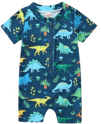 Camiseta de nacimiento verano niño niña manga corta dibujos animados dinosaurios estampados 1 pieza traje de baño playa bikini traje de neopreno bebé 80, azul oscuro, 2-3 años