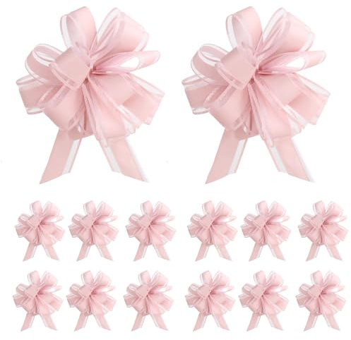 12 Stück Geschenkschleife, Geschenkschleife Groß Geschenkband Rosa, Schleifenband Geschenk Schleife Ziehschleife 11 cm, Pull Bow für Geschenke, Auto Dekor, Hochzeit, Geburtstag und Party Dekoration