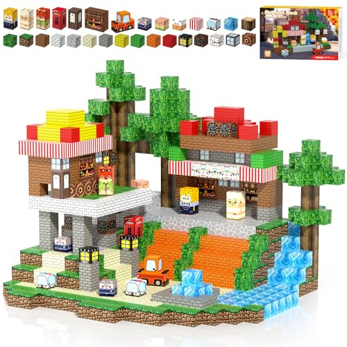 Kryzomat Construction Magnetique Enfant, Magnetic Blocks 150 PCS pour 3+ Ans, Bloc Construction Magnétique Garçon Fille, Ville des Animaux Cadeau pour Noël