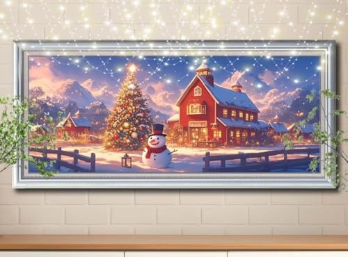 5D DIY Pintura de Diamante Muñeco de nieve,Árbol de Navidad,Punto de Cruz Diamond Painting Adultos,Cuadro de Diamantes con Rhinestones para Decoración Hogar,Pintar con Diamantes 100x250cm 59E-6765