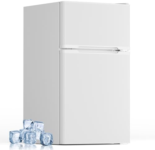 Electactic Mini Fridge with Freezer, 3.2 Cu.Ft Compact Refrigerator with 2 Doors, Small Fridge with Adjustable Thermostat & Removable Glass Shelves for Bedroom, Office, Dorm, or Apartment, White