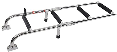 Aumotop Båtfällbar 4-stegs Stege Justerbar Anti-Slip för Pontoon Yachts, 316 Rostfritt Stål Akterfäste för Bass Trackers, Boston Whalers