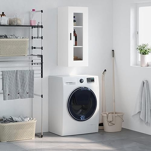 Mokuyary Armadio da parete bianco, 34,5 x 34 x 90 cm, pensile da cucina, armadietto medico, armadio per bagno, cucina e corridoio