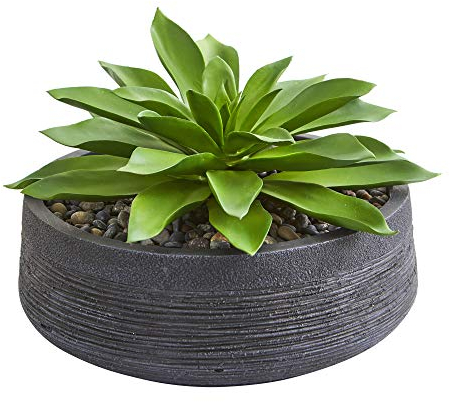 Nearly Natural Large Succulent Artificial Plant in Decorative Bowl, Green