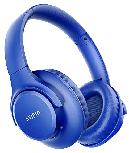 KVIDIO Auriculares Supraaurales Inalámbricos, 65 Horas de Reproducción Auriculares Bluetooth, Cascos Ligeros Plegables con Micrófono, Graves Profundos (Azul)