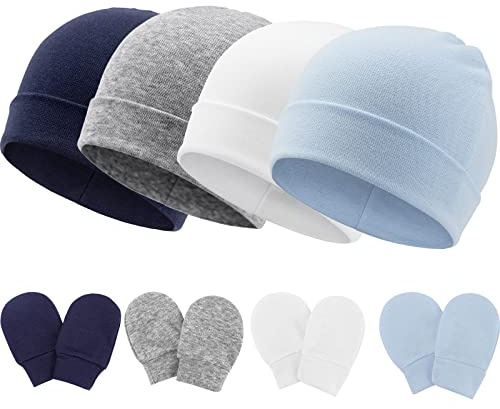 BQUBO Baby Hats and Mittens Infant Cotton Beanie Gloves No Scratch Set Newborn Hospital Hat for Boys Girls