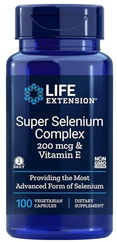 Life Extension, Selenium Complex & Vitamin E, 100 vegetarische Kapseln, 200mcg Selen & 20,1mg Vitamin E je Dosis, Glutenfrei, Sojafrei, GMO frei, Geschmacksneutral