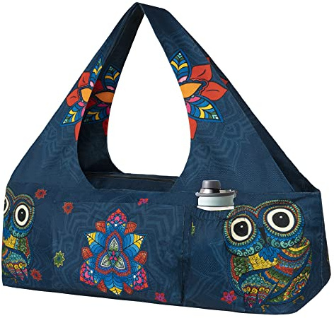 Mandala Owl Yoga Mat Bag - Large Yoga Bag with Mat Strap, Zipper and Pockets - Fits Most Size Mats
