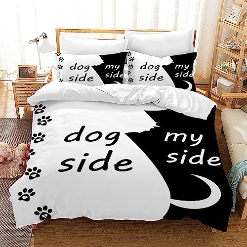 Juego de Ropa de Cama de 3 Piezas 220x240cm, Juego de Cama de Microfibra Suave en Blanco y Negro, para Adultos, decoración del Dormitorio (King（220x240cm）, A)