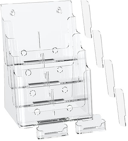 zavekia 4 Tier Acrylic Brochure Holder 8.5 x 11 inch, Clear Literature Organizer Magazine Stand with 4 Pack Separate Removable Divider for 4 x 9 inch Brochures,Magazine Holder,Flyer Holder