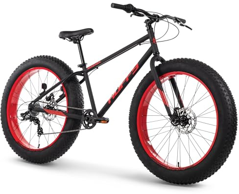 Huffy Maunga Mens Fat Tire Bike, 4-Inch Knobby Tires, Off-Road Mountain Bike, Dual Disc Brakes, Steel Frame, 7-Speed Shimano Twist Shifting