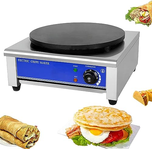 BTURYT Crepiera Elettrica Commerciale, Piastra Riscaldante 2.8Kw Crepe Piastra Riscaldante Diametro 16 Pollici, 50-300 ℃ Temperatura Regolabile Pancake Maker per Tortilla Blintzes, Pancakes, Uova,