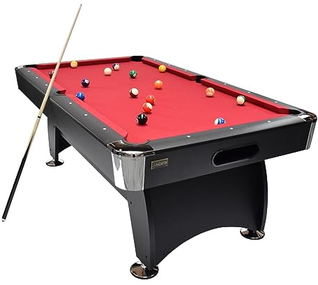 Table de billard Gardone Rouge - 8FT, Design Élégant, Terrain de Jeu MDF, Pieds Réglables, Système de Retour de Balles, Accessoires Inclus - 244 x 132 cm