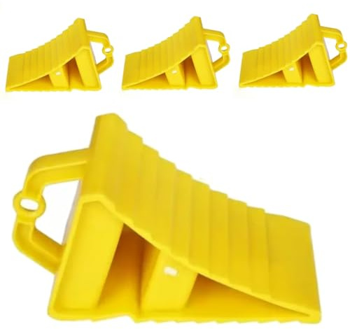 Berry 4Pcs Wheel Chock Small - Yellow | Portable Wheel Stop | Plastic Wheel Wedge with Handles