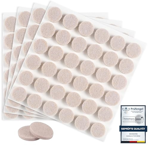 moinkerin 144 Piezas Fieltro Adhesivo Muebles 15mm Almohadillas de Fieltro Grosor 5mm Protector Patas Sillas para Pies de Muebles, Protectores Patas Sillas, Suelos de Madera Beige