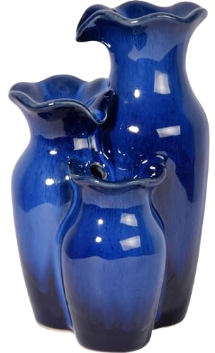 dobar® Fuente pequeña con Bomba en diseño de ánfora de Tres Niveles, decoración de Cascada de cerámica para Interiores, 14 x 12,5 x 22 cm, Color Azul Oscuro