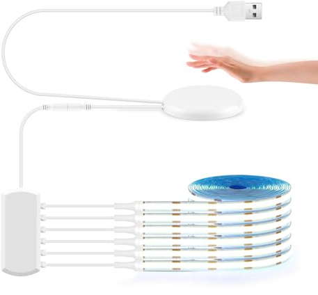 LRGBST 5V USB Blanco COB tira led, 6 piezas 2M COB tiras led conjunto con medidor táctil de madera penetrante para la iluminación de la vitrina del gabinete