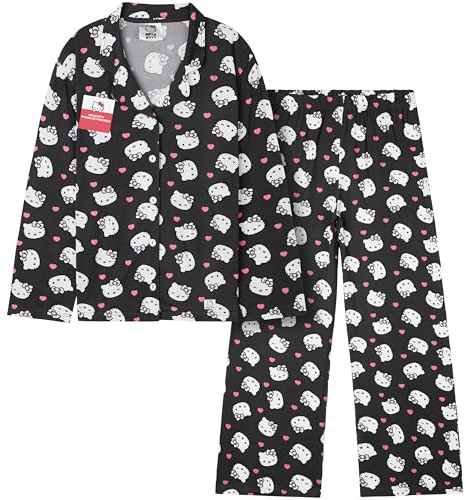 Hello Kitty Sanrio Pyjama Fille et Ado, Ensemble Haut et Bas, Tenue de Nuit Enfant Kawaii, Pyjama Hiver Doux et Confortable