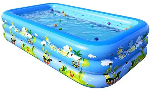 GALAXYER Piscina Gonfiabile con Stampe di Cartoni Animati, Grande Piscina 3 Anelli per Famiglie, Piscina da Giardino per Interni ed Esterni, 205 × 125 × 50 cm