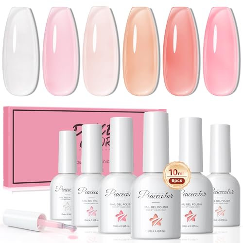 PEACECOLOR 6 Colores Esmaltes Semipermanentes para Uñas Rosa Blanco Lechoso, Soak Off UV/LED Gel Polish Pintauñas Semipermanentes Salón DIY Set Manicura Semipermanente, 10ML