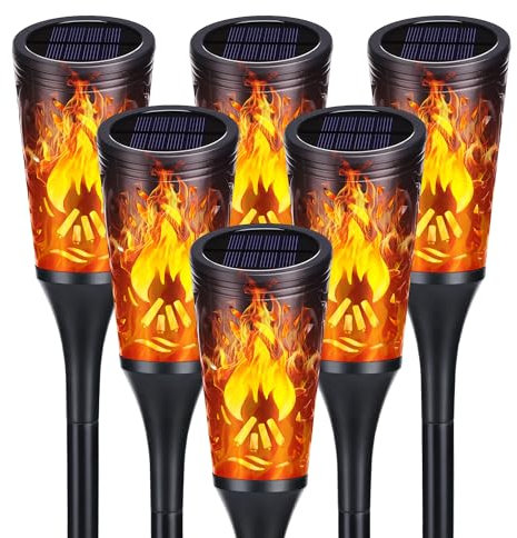 Moxled 6 Stück Solarlampen für Außen - 12 LED Solarleuchten Garten mit Realistischer Flammeneffekt, IP65 Wasserdicht Gartenfackeln Solar für Außen, Hinterhöfe, Gärten, Rasen Beleuchtung