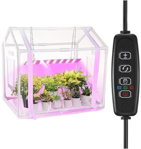 Kit mini serra da 60 x 40 x 49,8 cm, con luce per coltivare, luce per piante da 15 W con timer automatico, pianta da interno per serra da interno a luminosità regolabile