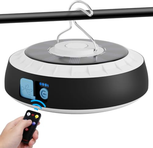 WholeFire Solar Campinglampe mit Fernbedienung, Wasserdichte Camping Laterne, 6 Modi Hanging Camping Licht Zelt Lichter für Camping, Wandern, Outage, Notfall, Angeln