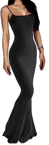 XFSRG Robe Maxi Femme sans Manches Sexy Dos Nu Longue Robe Queue de Poisson Sexy Elégant Slim Fit Cocktail Soirée Clubbing Bal Fête(Noir, L)