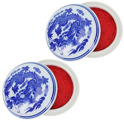 BELLIFFY Tamponi D’Inchiostro Rosso per Calligrafia e Pittura 2 Pezzi in Pasta Ceramica Coperchio, Set Multiuso per Studenti e Artisti, per Carta, Legno e Tessuti