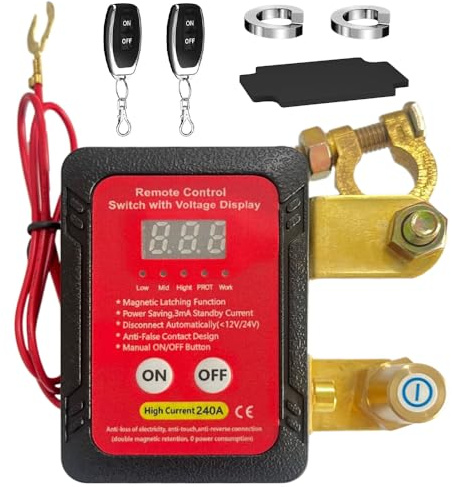 Afenau Coupe Batterie 12V Télécommande, 240 A Coupe Circuit Batterie 12V Telecommande avec Affichage Numérique Led, COUPE Circuit Voiture a Distance, Interrupteur Isolateur Pour Moto RV