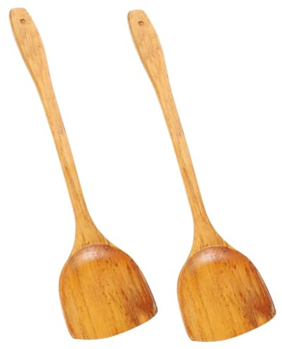 POPETPOP 2pièces Spatule Bois Longue Set Ustensile De Cuisine Résistant Haute Température Antiadhésive Outil De Cuisson Écologique Pour Restaurant Et Pâtisserie