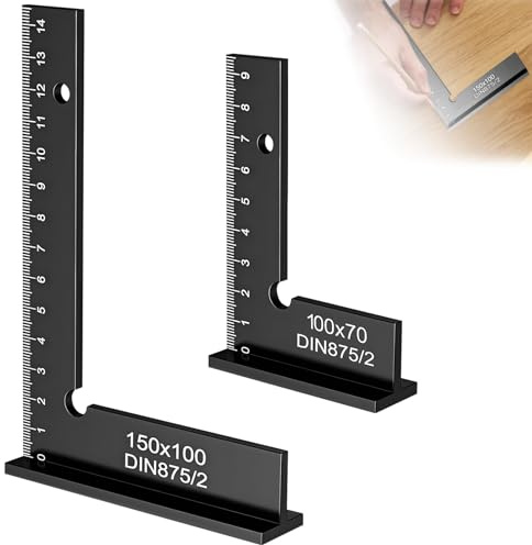 2 Stück Schlosserwinkel Set mit Messskala(cm),Größe 150*100mm & 100*70mm Anschlagwinkel,90° Zimmermannswinkel für Holzbearbeitung,Schreinerwinkel für Präzise Arbeiten im Metallbau &Werkstatt (Schwarz)
