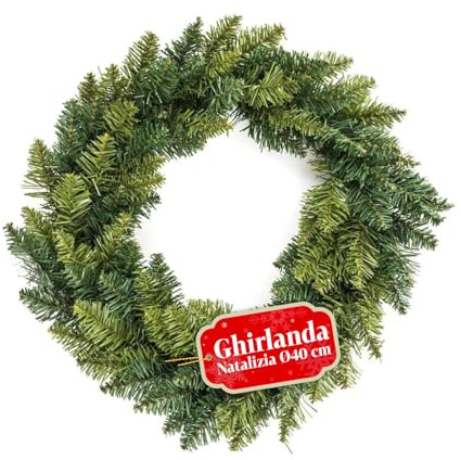 Avilia - Ghirlanda Natalizia Verde Ø40 cm con Rami Densi e Realistici per Decorazioni di Natale Versatili da Parete o Porta, Ideale come Base per Addobbi e Lucine Riutilizzabile e Senza Odore