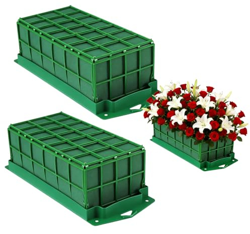 BAIFULAI 2 pezzi di schiuma con griglia e supporto: 30 x 12 x 8 cm, spugna per fiori, pasta per fiori freschi, composizioni floreali per fai da te, per matrimoni e compleanni