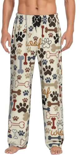 Uusnwaa Hundben tassavtryck pyjamasbyxor, loungebyxor med fickor dragsko, elastiskt midjeband sovpyjamas byxa S-Xxxl, Svart, 3XL