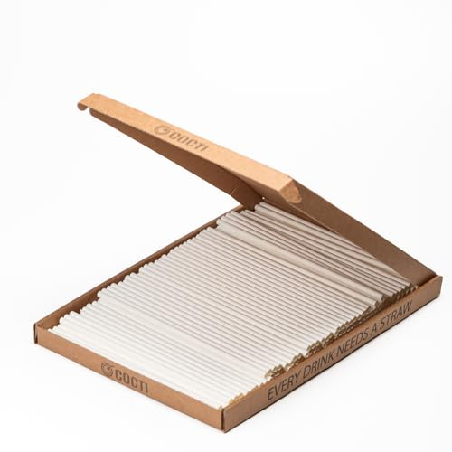 Cocti papperssugrör – otroligt hållbara sugrör! 100 % biologiskt nedbrytbar, utan irriterande papperssmak, lämplig för kalla drycker – 200 mm x 6 mm, vit, 150 st.