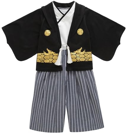 1 ensemble kimono traditionnel costume kimono traditionnel pour garçon en tissu noir
